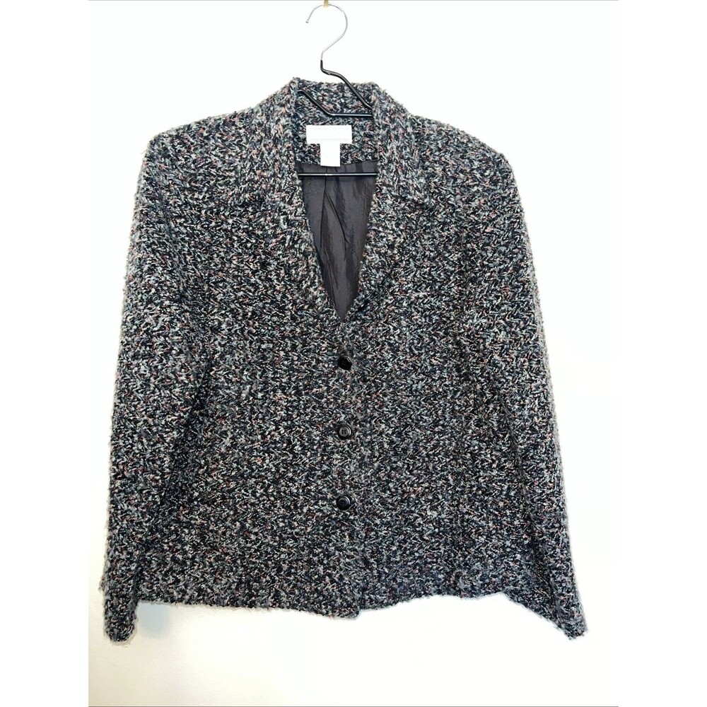 Studio Works Women's Large Black White & Red Button Front Jacket w/Shoulder Pads